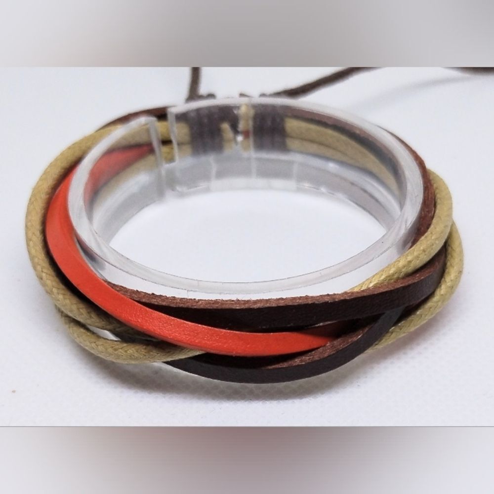 Men's bracelet leather layered black new e94